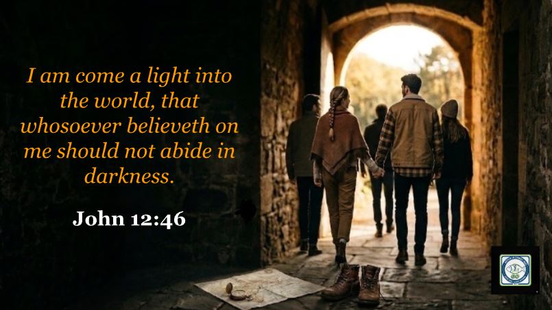 John 12:46 — I am come a light into the world, that whosoever believeth on me should not abide in darkness.